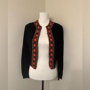 Lucky Brand beaded cardigan with hook + eye closures. Size M. Beautiful sweater